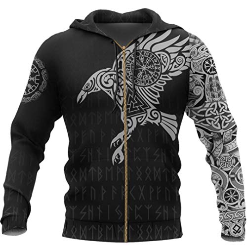 Viking - Der Rabe von Odin Tattoo 3D-gedruckte Hoodies Männer Harajuku Fashion Hooded Sweatshirt Herbst Unisex Hoodie Color as The Picture XL von UCKSL