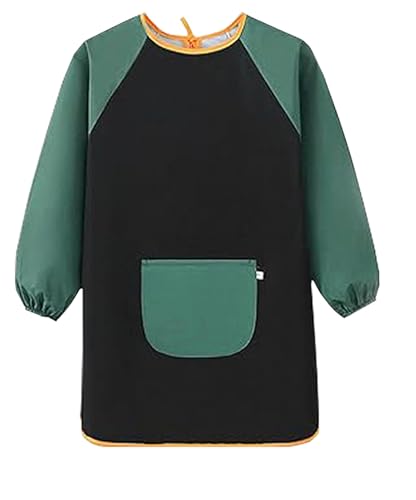 UCKriito Malschürze Kinder, Wasserdicht Malkittel 4-7 Jahre, Bastelschürze Kinder mit Ärmeln & Big Taschen, Kunstschürzen Kunstkittel, für Basteln & Malen Backen Kochen von UCKriito