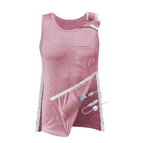 Mastektomie Erholung Tank Top mit Abflusstaschen Unisex Post Schulter Chirurgie Shirts Full Snap Rotatormanschette Erholung Kleidung, Rot/Ausflug, einfarbig (Getaway Solids), X-Groß von UCOVERIT