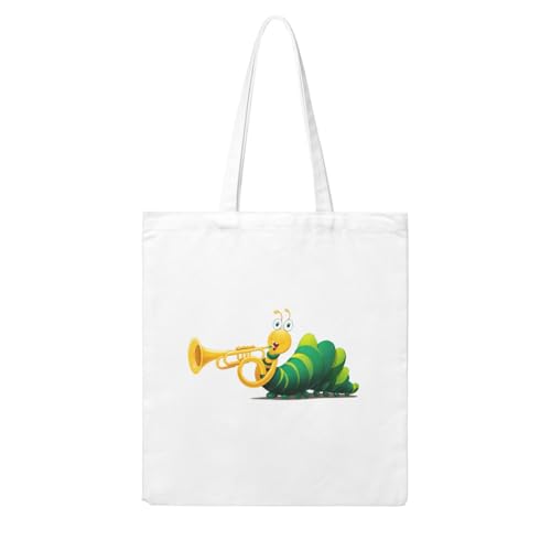 UDFKGLP Caterpillar Blowing Trompete Pattern Woman Canvas Tote Bag Strong and durable for traveling, shopping, Daily One Size von UDFKGLP