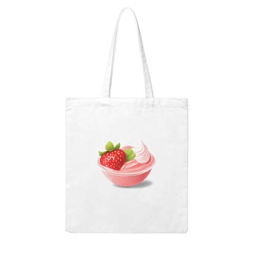 UDFKGLP Creamy Strawberries Pattern Woman Canvas Tote Bag Strong and durable for traveling, shopping, Daily One Size von UDFKGLP