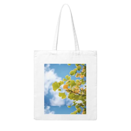UDFKGLP Ginkgo Leaves under the blue sky Pattern Woman Canvas Tote Bag Strong and durable for traveling, shopping, Daily One Size von UDFKGLP