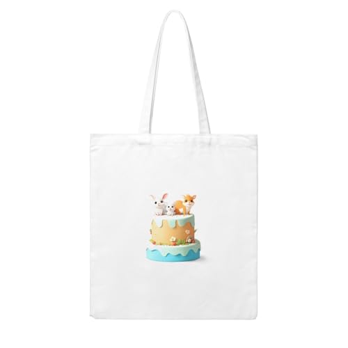 UDFKGLP Kleine Tiere auf Kuchen Muster Frau Canvas Tragetasche robust und langlebig für Reisen, Einkaufen, Alltag, Einheitsgröße UDFKGLP Kleine Tiere auf Kuchen Muster Frau Canvas Tragetasche robust und langlebig für Reisen, Einkaufen, Alltag, Einheitsgröße von UDFKGLP
