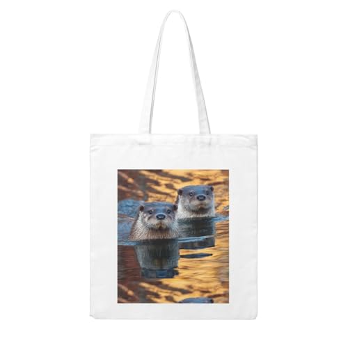 UDFKGLP Otters in the Lake Light Pattern Woman Canvas Tote Bag Strong and durable for traveling, shopping, Daily One Size von UDFKGLP