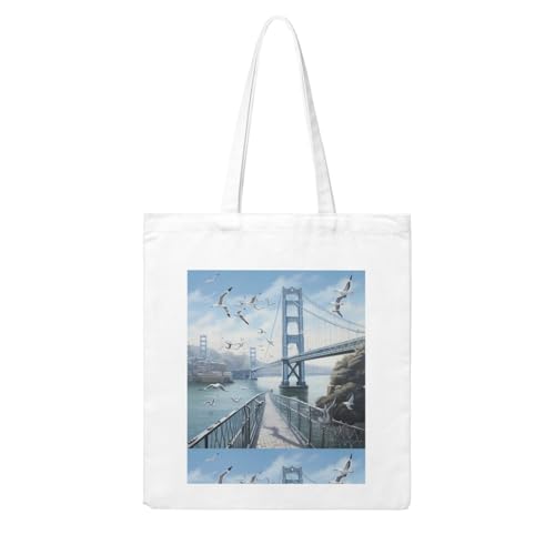 UDFKGLP Seagull on the bridge Pattern Woman Canvas Tote Bag Strong and durable for traveling, shopping, Daily One Size von UDFKGLP