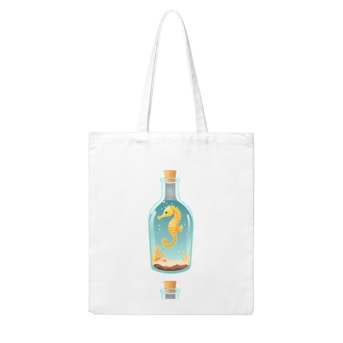UDFKGLP Seepferdchen in einer Glasflasche Muster Frau Segeltuch Tragetasche robust und langlebig für Reisen, Einkaufen, tägliche Einheitsgröße von UDFKGLP