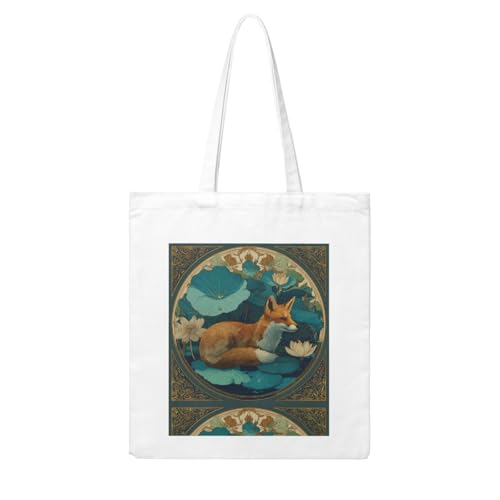 UDFKGLP The Fox on the Lotus Leaf Pattern Woman Canvas Tote Bag Strong and durable for traveling, shopping, Daily One Size UDFKGLP The Fox on the Lotus Leaf Pattern Woman Canvas Tote Bag Strong and durable for traveling, shopping, Daily One Size von UDFKGLP