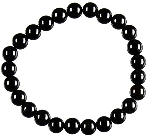 UDIG Turmalin Schörl Armband Kugelform 8 mm im Samtbeutel, Kugelarmband Edelstein schwarz von UDIG