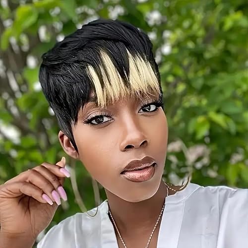 Kurze Pixie-Cut-Perücke aus Echthaar, Pixie-Perücken for schwarze Frauen, klebefreie, vollständig maschinengefertigte Perücke, 6 Zoll große Pixie-Perücke aus Echthaar mit Strähnchenfärbung. Kurze Pixie-Cut-Perücke aus Echthaar, Pixie-Perücken for schwarze Frauen, klebefreie, vollständig maschinengefertigte Perücke, 6 Zoll große Pixie-Perücke aus Echthaar mit Strähnchenfärbung. von UDNDASBE