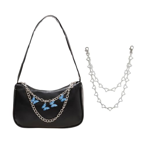UDNFHL 1 -Teilige Schwarze Umhängetasche Und 1 -Teilige Taschenkette, Einfache Und Vielseitige Umhängetasche, Frauenhandtasche, Modische Handtasche. von UDNFHL