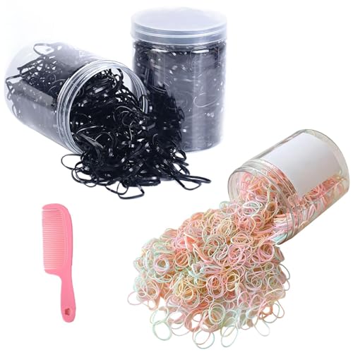 1000 Stück schwarze elastische Haarbänder mit kleinem Kamm, Mini-Haargummis für Kinder, Pferdeschwanz-Frisuren, Hochzeits-Haarstyling und mehr von UDNUYFGZ