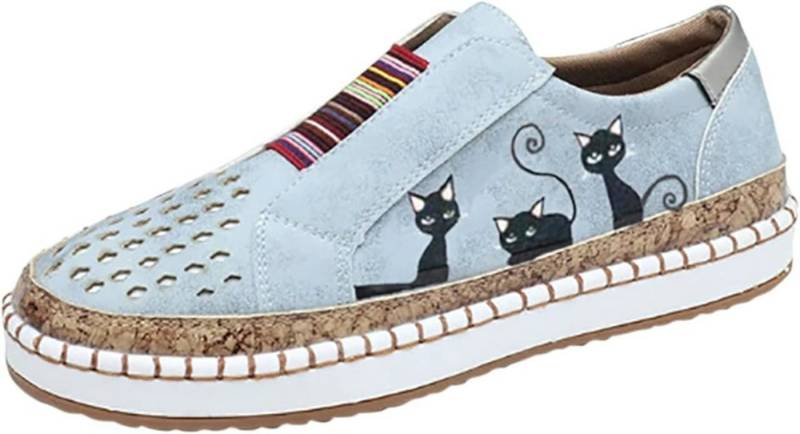 UE Stock Damen flache Orthopädische Slip On Freizeit Sneaker mit Katze Slip-On Sneaker Ideal für Alltag, Reisen und Einkäufe! von UE Stock