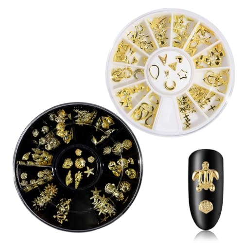 UEAVOID 2 Boxen 3D Nail Charms Ocean Shell Seesterne Nail Art Dekoration Acryl Gems für Frauen Acryl Nägel (Gold) von UEAVOID