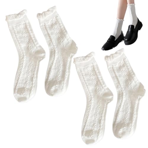 UEAVOID 2 Paar Rüschen Socken Damen Prinzessin Mesh Socken für Frauen Mädchen (Weiße) von UEAVOID