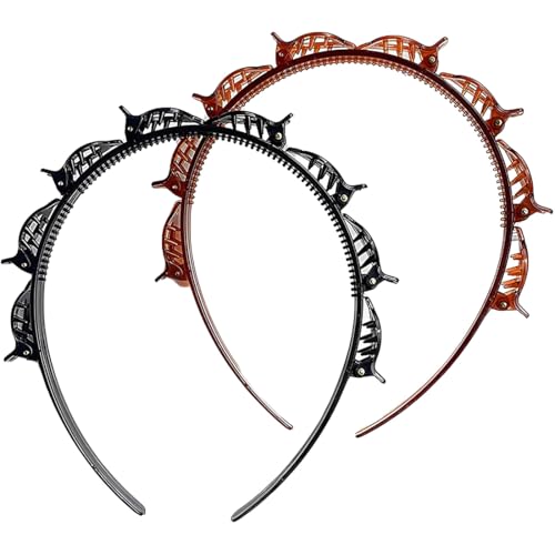 UEAVOID 2 Stück Haarreif mit Klammern Zahnstirnband Braid Tool Frisurenhilfe Elegantes Stirnband für Frauen und Mädchen (Schwarz und Braun) von UEAVOID