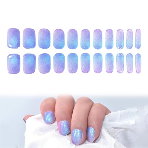 UEAVOID 22pcs UV Gel Nagelfolien Vollständig ausgehärtete Gel Nagelfolien Full Wraps Nagelaufkleber UV/LED-Lampe Gel Nail Strips für Frauen Mädchen (Violett Blau Aurora) von UEAVOID