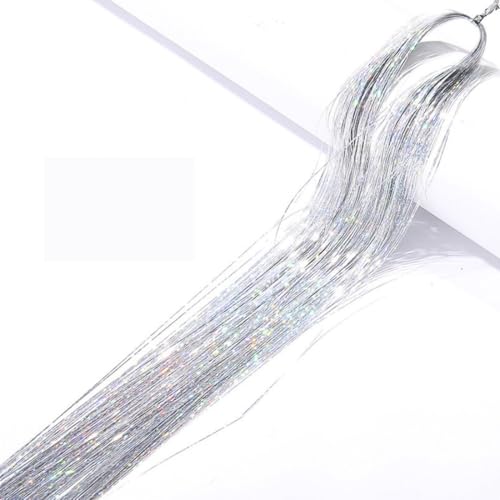 UEAVOID 4PCS 200 Haar Lametta Haarverlängerung Glitzer Haarteil zum Flechten Haarsträhne Kit für Frauen Mädchen Kinder Cosplay Party Zubehör (Silber) von UEAVOID