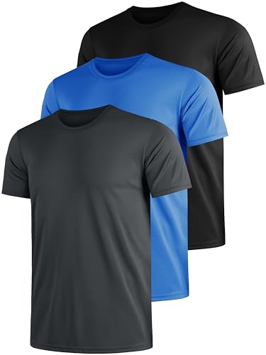 Funktionsshirt Herren Sport T Shirt Kurzarm 3er Pack Atmungsaktiv Männer Tshirt Sportkleidung Workout Schnelltrocknend Sportshirt Funktion Training Laufshirt Blau Grau Schwarz(3XL) von UEEKO