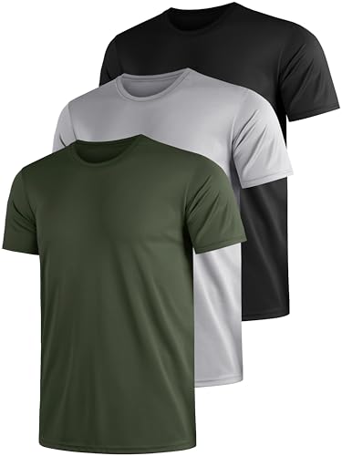 Funktionsshirt Herren Sport T Shirt Kurzarm 3er Pack Atmungsaktiv Männer Tshirt Sportkleidung Workout Schnelltrocknend Sportshirt Funktion Training Laufshirt Grün Grau Schwarz(3XL) von UEEKO