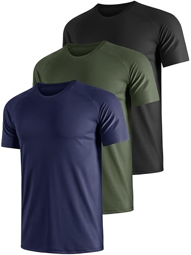Funktionsshirt Herren Sport T Shirt Kurzarm 3er Pack Atmungsaktiv Männer Tshirt Sportkleidung Workout Schnelltrocknend Sportshirt Funktion Training Laufshirt Grün Grau Schwarz(XXL) von UEEKO