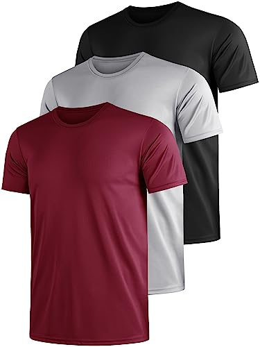 Funktionsshirt Herren Sport T Shirt Kurzarm 3er Pack Atmungsaktiv Männer Tshirt Sportkleidung Workout Schnelltrocknend Sportshirt Funktion Training Laufshirt Schwarz Grau Rot(4XL) von UEEKO