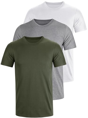 Tshirt Rundhals Baumwolle 3er Pack Basic Fit arbeitsshirts 3XL 4XL S M L XXL Einfarbig T Shirt Für Herren Arbeit Regular Sommer Männer Kurzarm O-Neck Set Grün Weiß Grau (3XL) von UEEKO