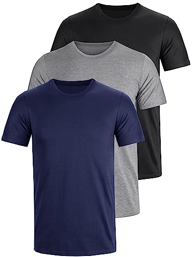 Tshirt Rundhals Baumwolle 3er Pack Basic Fit arbeitsshirts 3XL 4XL S M L XXL Einfarbig T Shirt Für Herren Arbeit Regular Sommer Männer Kurzarm O-Neck Set Schwarz Grau Blau (L) von UEEKO