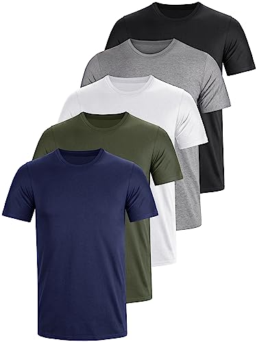 Tshirt Rundhals Baumwolle 5er Pack Basic Fit arbeitsshirts 3XL 4XL Einfarbig T Shirt Für Herren Arbeit Regular Sommer Männer Kurzarm O-Neck Set Schwarz Weiß Grau Grün Blau (4XL) von UEEKO