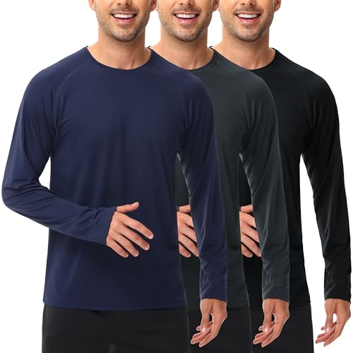 UEEKO Funktionsshirt Herren Langarmshirt 3er Pack Sport Langarm Sportshirt Atmungsaktiv Schnelltrocknend Männer UV Laufshirt Fitnessshirt Gym Trainingsshirt Jogging Schwarz/Grau/Blau L von UEEKO