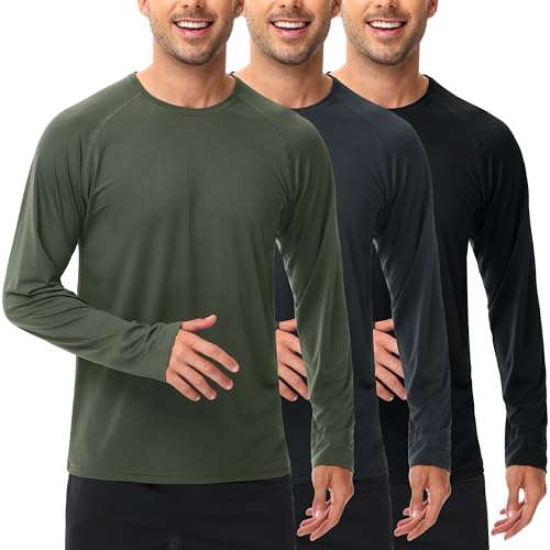 UEEKO Funktionsshirt Herren Langarmshirt 3er Pack Sport Langarm Sportshirt Atmungsaktiv Schnelltrocknend Männer UV Laufshirt Fitnessshirt Gym Trainingsshirt Jogging Schwarz/Grau/Grün L von UEEKO