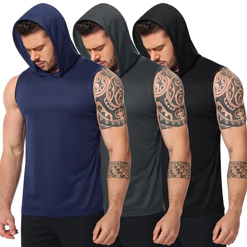 UEEKO Sport Hoodie Ärmellos Muskelshirt Tank Top Tanktop Herren Kapuzenpullover Gym Workout Fitness Training Muscle Shirt Bodybuilding Unterhemd Schnelltrocknend Atmungsaktiv Schwarz Blau Grau 3XL von UEEKO