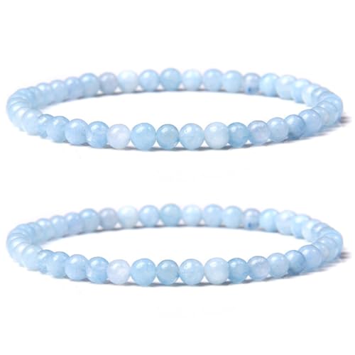UEIOAVL Armbänder für Damen, 2 Stück Natursteinperlen-Armband, 4 mm Stretch-Armband hochwertiges Edelstein-Armband Unisex-Perlenarmband schönes Geschenk Mini-Kugel-Armband (blau) von UEIOAVL
