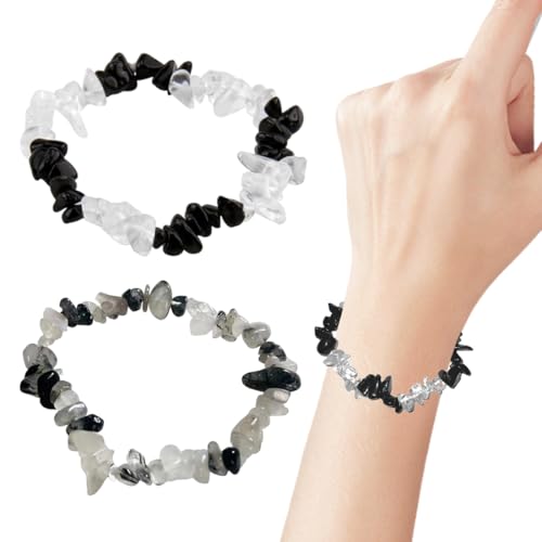 UEIOAVL Armbänder für Damen, 2-teiliges Kristallarmband, Steinfragment-Armband, unregelmäßiges flexibles Design (schwarz und weiß gemischt) von UEIOAVL