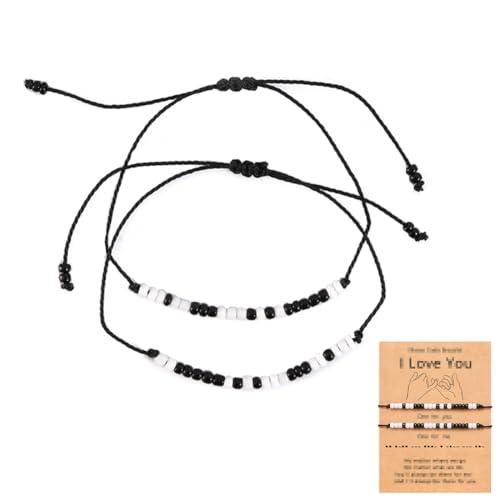 UEIOAVL Armbänder für Damen, 2-teiliges Morsecode-Armband, schwarzes und weißes Perlenarmband mit Karte für Frauen Paar Freundschaft Schwester Paarung Beziehung Perlenarmband von UEIOAVL