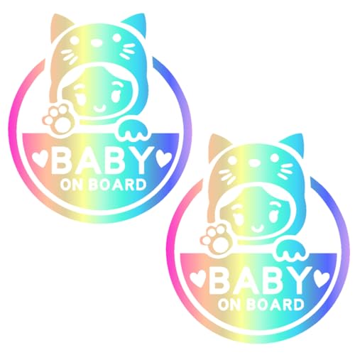 UEIOAVL Baby-Autoaufkleber, 2 Stück Autoaufkleber für Mädchen Baby-Autoaufkleber Autoaufkleber mit Katze Baby-Autoaufkleber süße Baby-Autofensteraufkleber Autoaufkleber (bunt) von UEIOAVL