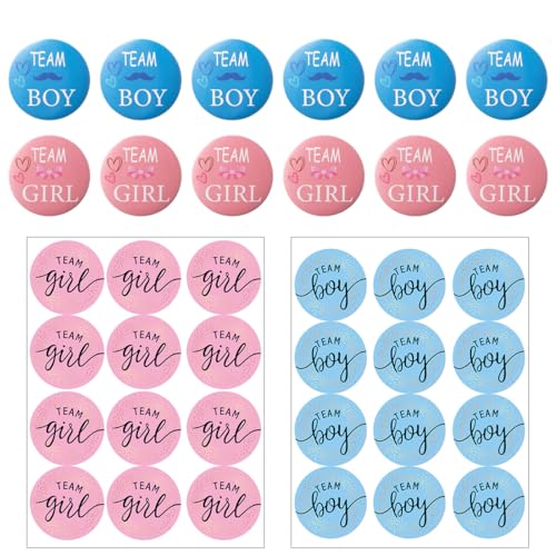 UEIOAVL Buttons & Anstecknadeln für Kinder, 36 Stück Geschlecht offenbaren Partydekorationen Geschlecht offenbaren Pins Abzeichen Geschlecht offenbaren Aufkleber (blau, rosa) von UEIOAVL