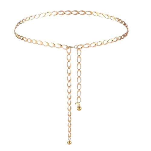 UEIOAVL Damen-Gürtel, 1 Stück mehrschichtiger Taillenkettengürtel modischer Damengürtel O-Ring-Kette verstellbarer Körperkettengürtel Metall geometrische Kette Taillenkette für Kleider Jeans (Gold) von UEIOAVL