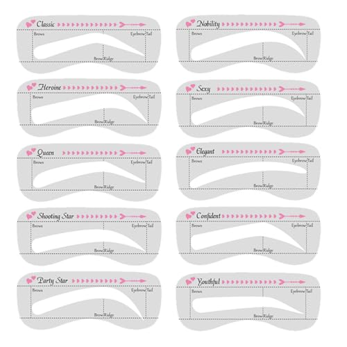 UEIOAVL Eyebrow Colours, 10 Stück Augenbrauenkarten für Frauen, wiederverwendbare Vorlagen in verschiedenen Augenbrauenformen, Make-up-Tools für Anfänger von UEIOAVL