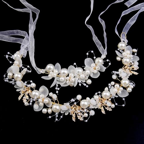 UEIOAVL Girls' Bands, 2-teiliges Set Haarschmuck für Mädchen zur Kommunion, Armband Perlen-Haarring Kopfschmuck für Mädchen zur Hochzeit Haarband für Mädchen zur Kommunion mit Luftschlange (weiß) von UEIOAVL
