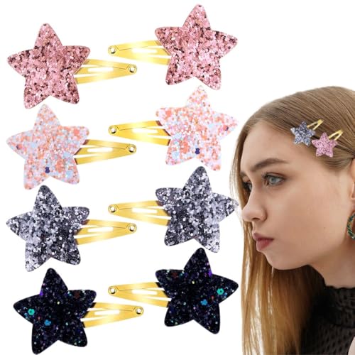 UEIOAVL Haarclips, 8 Stück Haarspangen mit glitzernden Sternen für Mädchen glänzende modische Haarspangen für Frauen und Mädchen Partygeschenke (Pink, Silber, Schwarz, AB-Farbe) von UEIOAVL