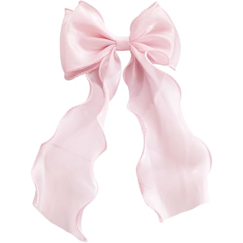 UEIOAVL Haarklammern, 1 Stück Haarnadel mit großer Schleife und langem Schwanz französisches Band elegante Netz-Luftschlange für Frauen und Mädchen verschiedene Anlässe (Pink) von UEIOAVL