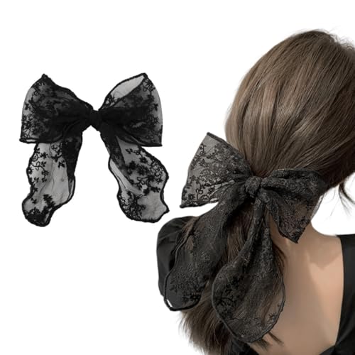 UEIOAVL Haarklammern, 1 Stück Vintage große Haarspange aus Spitze, Schleife mit langem Schwanz französisches Band für Partys Frauen und Mädchen (schwarz) von UEIOAVL