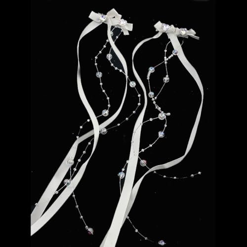UEIOAVL Haarklammern, 2 Stück Haarspangen mit Schleife und Perlenquaste und Perlenkette Haar-Accessoires für Mädchen und Frauen(weiß) von UEIOAVL