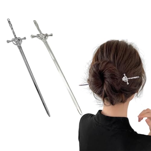 UEIOAVL Haarklammern, 2 Stück antike Schwert-Haarnadeln, chinesische Damen-Haarnadeln Haarstäbe Schwert elegante Retro-Haargabel schöne Haar-Accessoires feste Frisur (Silber, Schwarz) von UEIOAVL