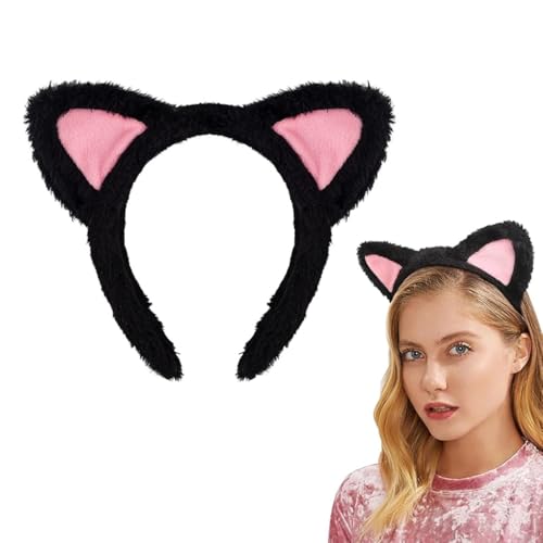 UEIOAVL Haarschmuck, 1 Stück Haarreif mit Katzenohren, Plüsch-Haarreif mit Katzenohren Waschgesichts-Haarreif für Mädchen Karneval Maskerade Cosplay (schwarz) von UEIOAVL