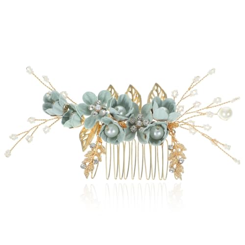 UEIOAVL Hair Comb Slides, Haarkamm für Hochzeiten Haarkamm Spitze Haarspange Strass Perlen Blumen Kopfschmuck Haarschmuck aus Kristall Brautschmuck geeignet für Hochzeit Braut Brautjungfern (grün) von UEIOAVL