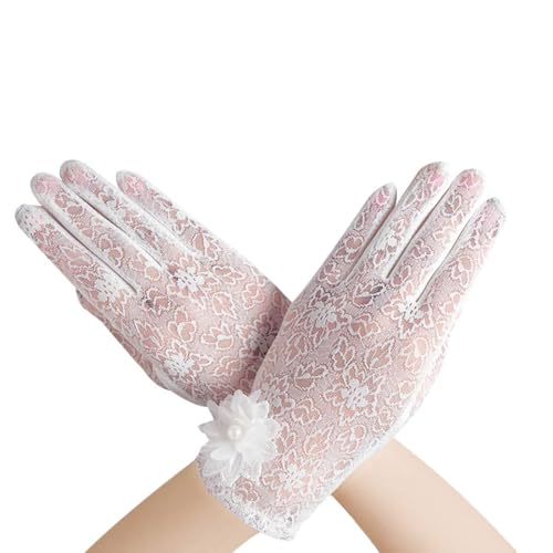 UEIOAVL Handschuhe & Fäustlinge für Damen, 1 Paar florale Spitzenhandschuhe elegante kurze Handschuhe elastischer Sonnenschutz UV-Autohandschuhe für Hochzeit Oper Abendessen Halloween (weiß) von UEIOAVL