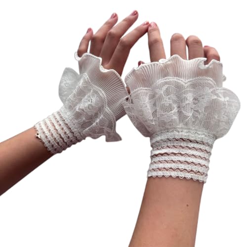 UEIOAVL Handschuhe & Fäustlinge für Mädchen, 1 Paar falsche Ärmel mit Spitze und Rüschen falsche Manschetten Handmanschetten für Hochzeitsfeiern und Abschlussballkostüme (weiß) von UEIOAVL