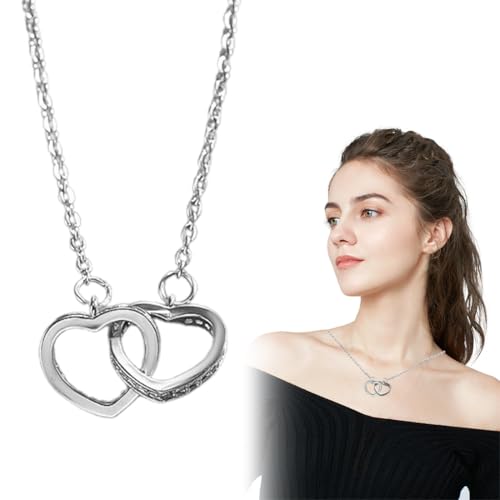 UEIOAVL Ketten für Damen, 1 Stück Damen-Halskette in Herzform mit doppelter Liebeskette und verwobenem herzförmigen Anhänger geeignet als Geschenk für Mädchen und Frauen (Silber) von UEIOAVL