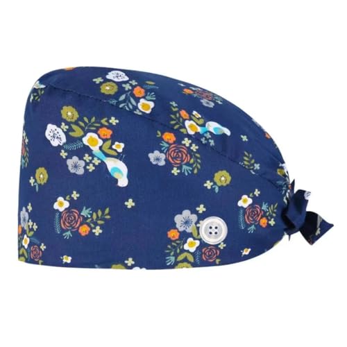 UEIOAVL Kopfbedeckungen für Krankenschwestern, 1 Stück OP-Haube verstellbar mit Knopf Krankenschwester-Haube medizinische Haube bedruckte Haube Arbeitshaube Baumwolle Unisex (blau) von UEIOAVL